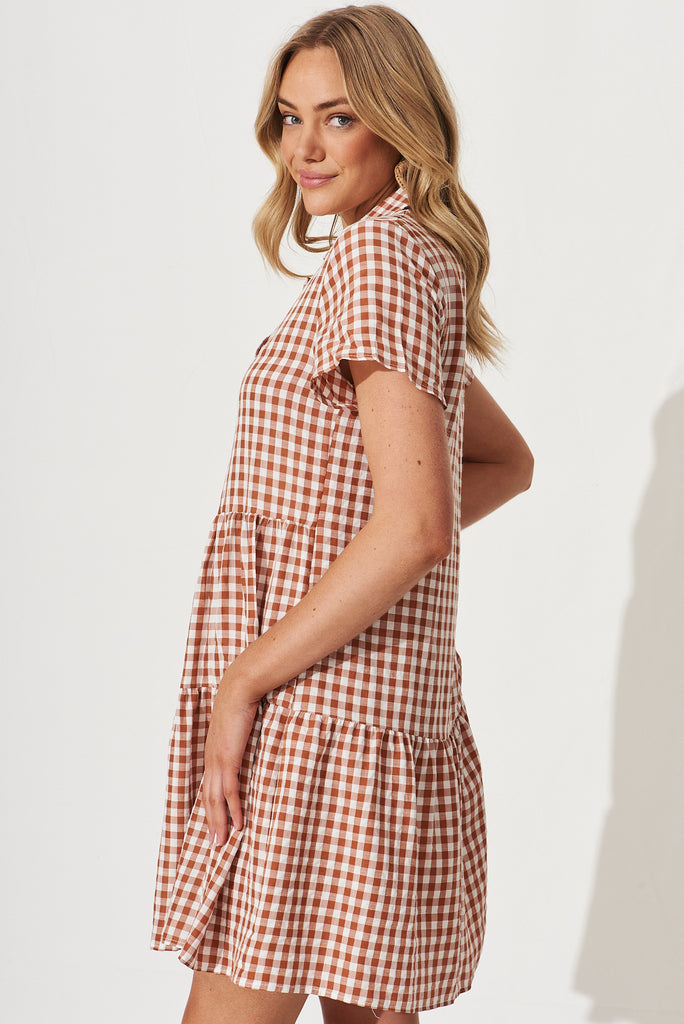 Colette Shirt Dress In Rust And White Gingham Cotton Blend - side