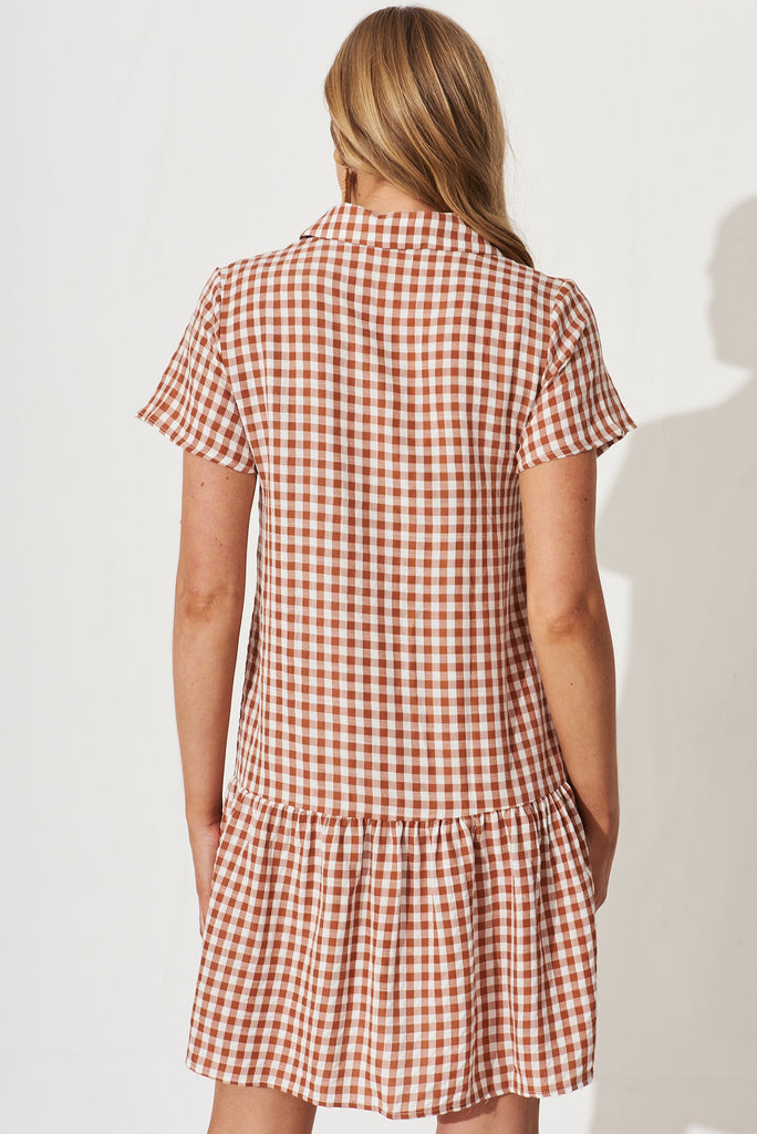 Colette Shirt Dress In Rust And White Gingham Cotton Blend - back