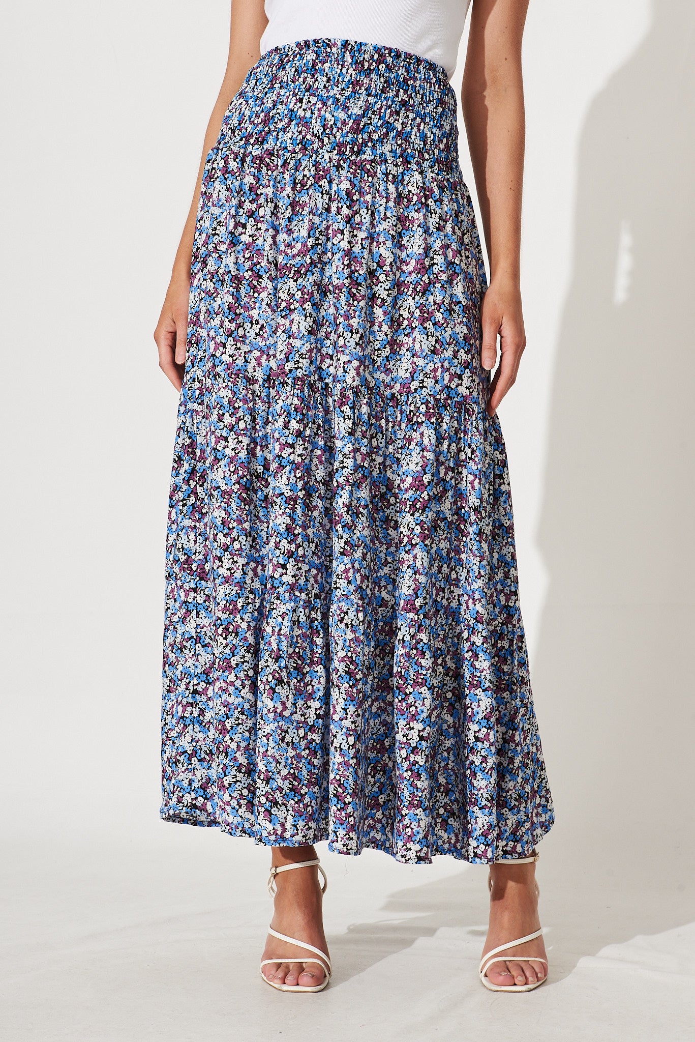Macarena Maxi Skirt In Blue With Multi Floral – St Frock
