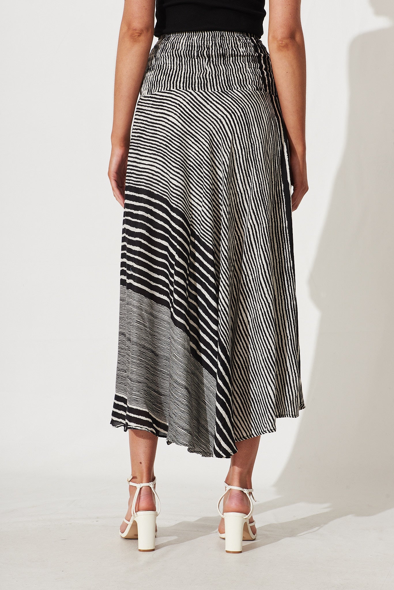 Wattle Midi Skirt In Black And Cream Asymmetric Stripe – St Frock