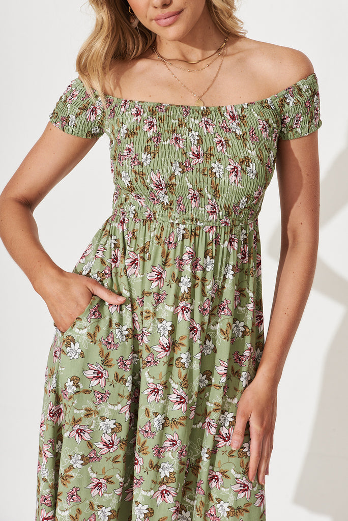 Dixie Dress In Sage Green Floral - detail