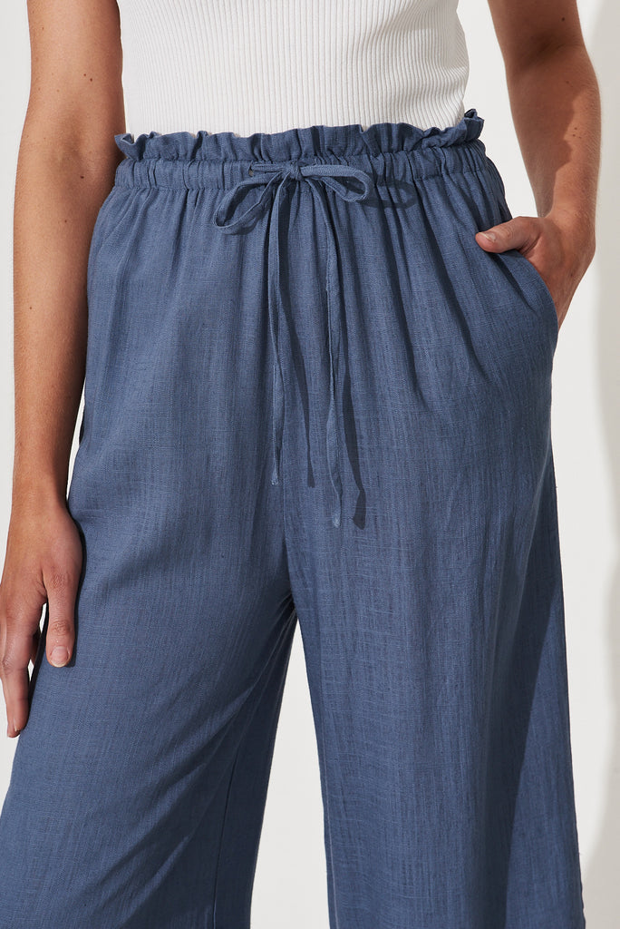 Waratah Pant In Blue Linen Blend - detail