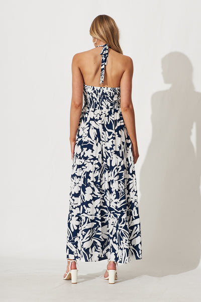 Halterneck chiffon maxi dress on sale navy