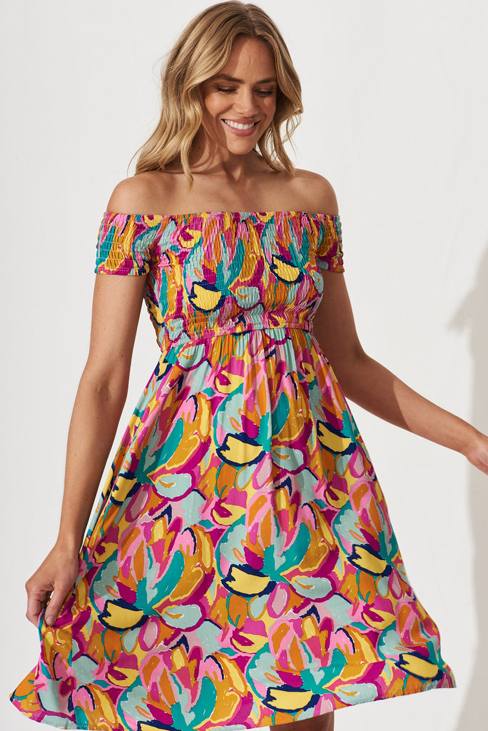 Dixie Dress In Multi Abstract Floral Print - front