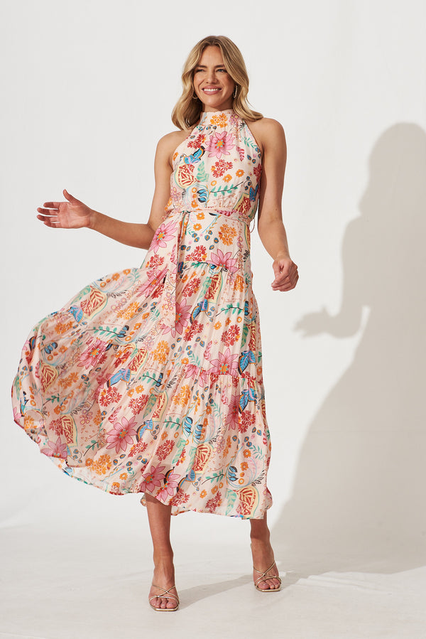 Khalo Dress In Bright Multi Floral Print – St Frock