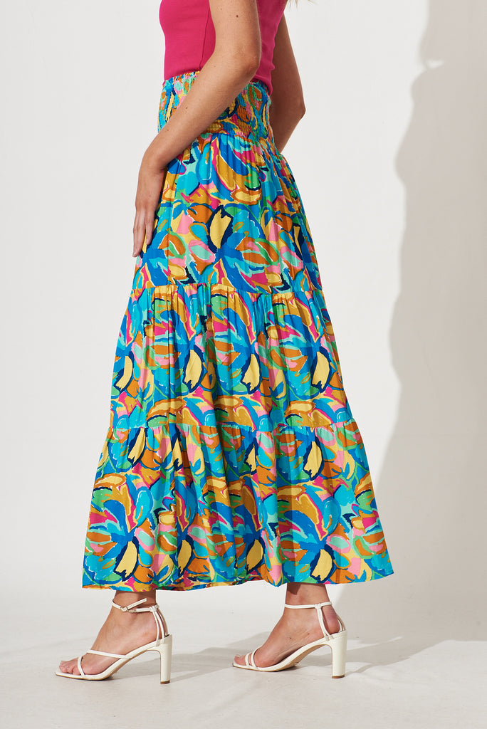 Macarena Maxi Skirt In Bright Abstract Floral Print - side