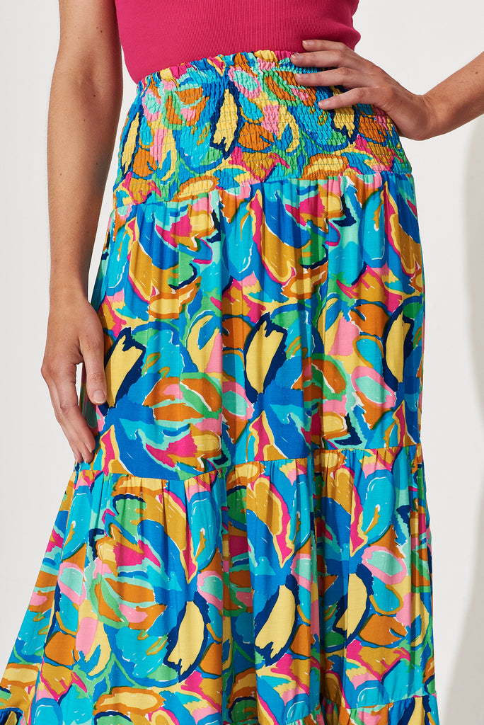 Macarena Maxi Skirt In Bright Abstract Floral Print - detail