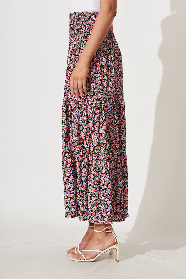 Macarena Maxi Skirt In Black With Multi Floral – St Frock