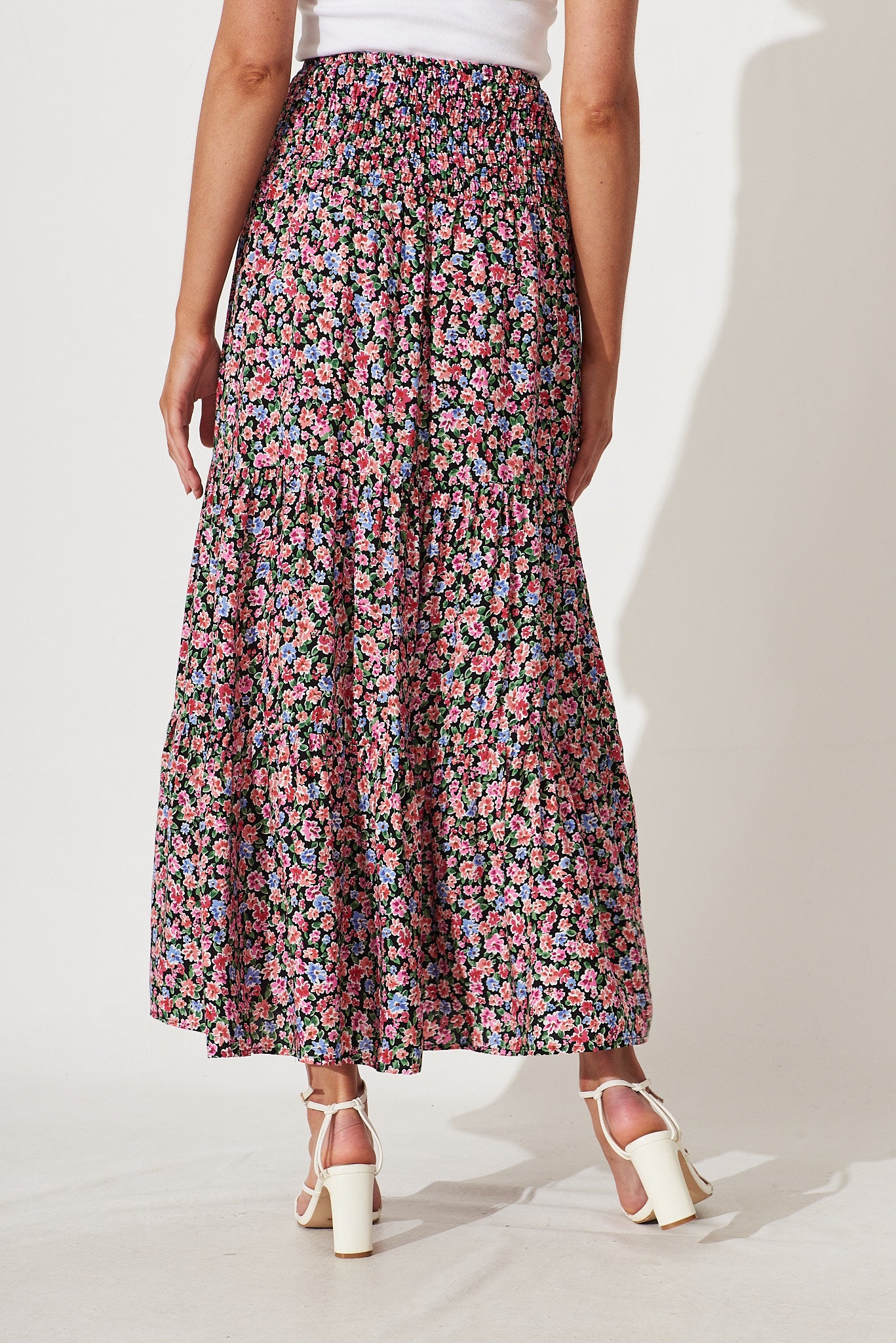 Macarena Maxi Skirt In Black With Multi Floral – St Frock