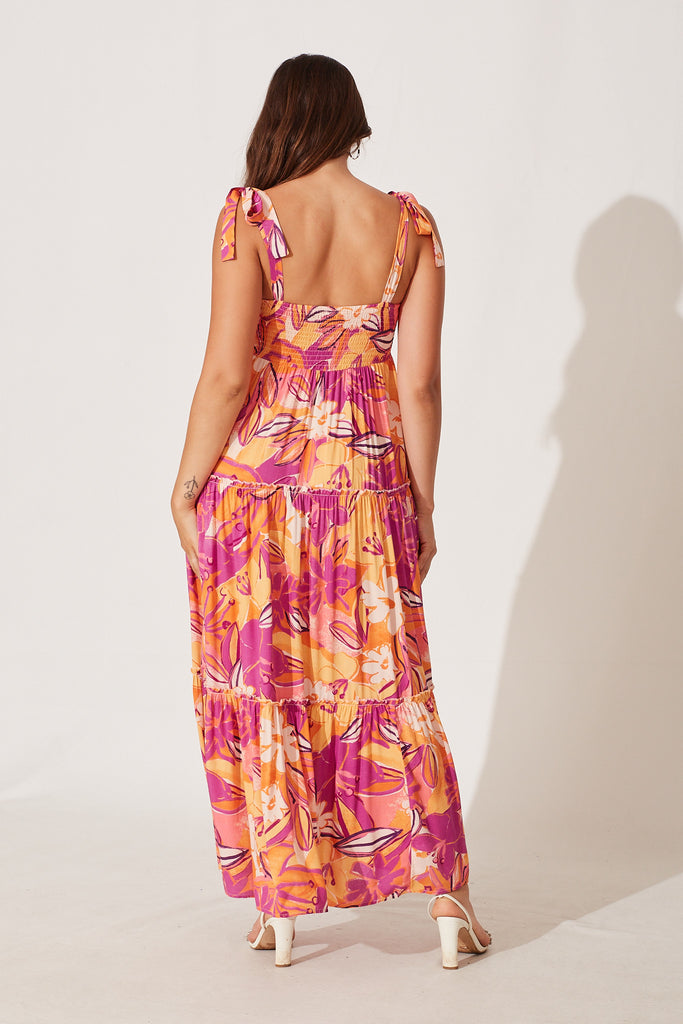 Shreya Maxi Dress In Purple And Tangerine Floral - back