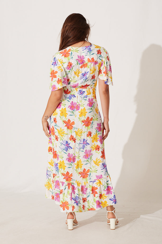 Janiero Maxi Dress In White With Bright Floral Print - back