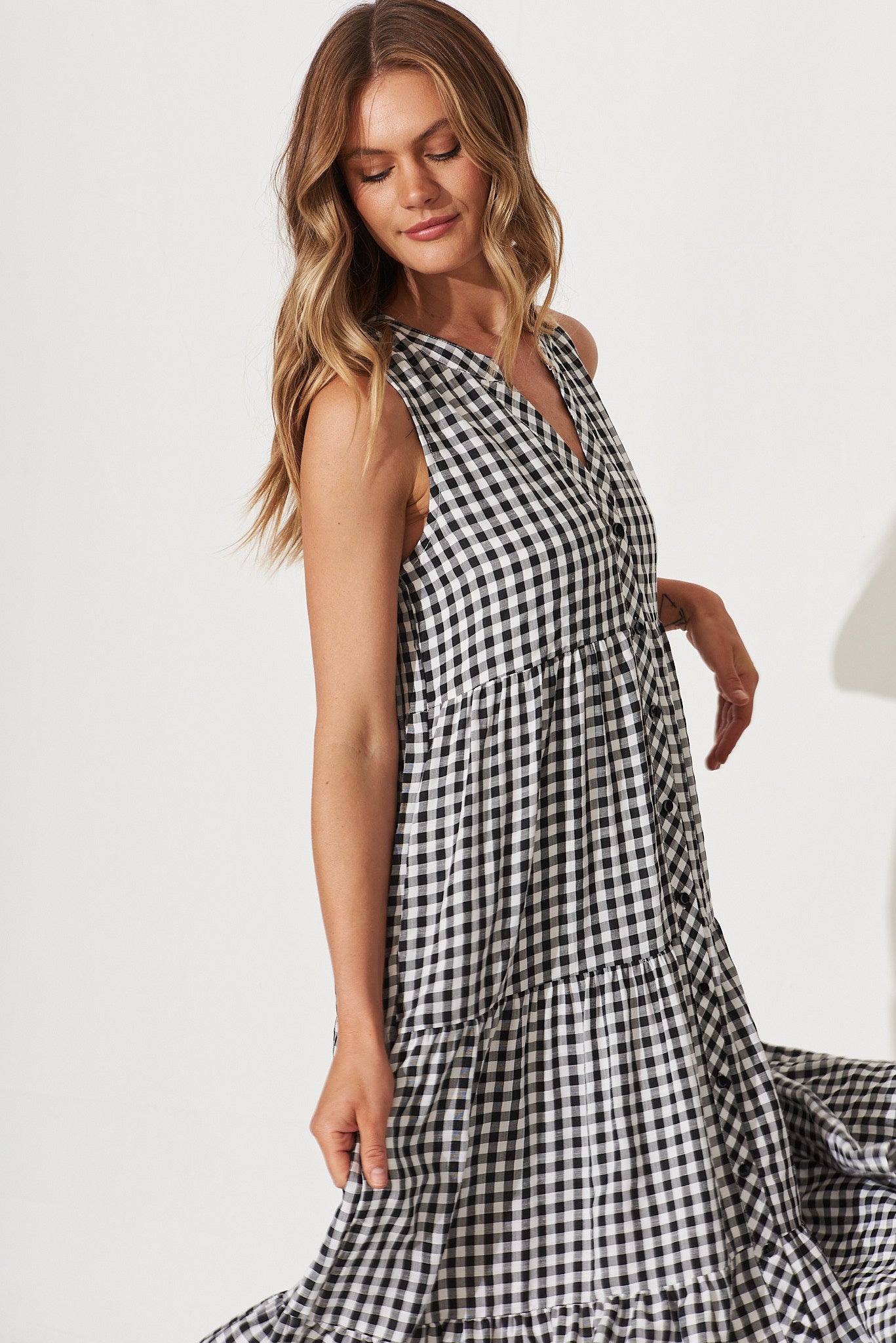 Jolly Midi Smock Dress In Black Gingham Check Cotton Blend – St Frock