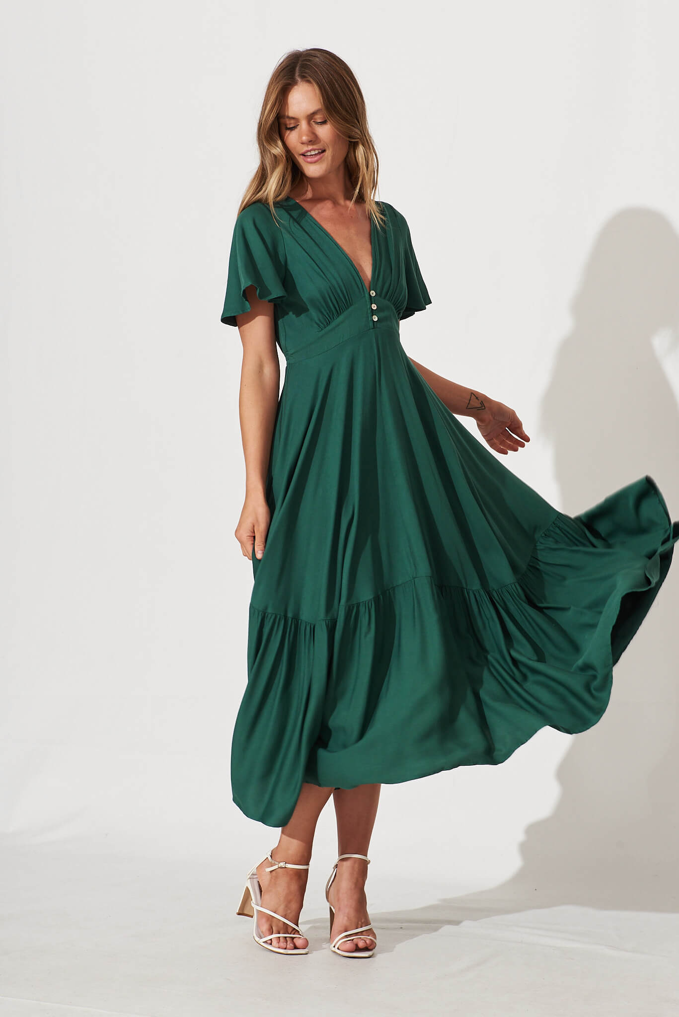 Green silk sale maxi dress