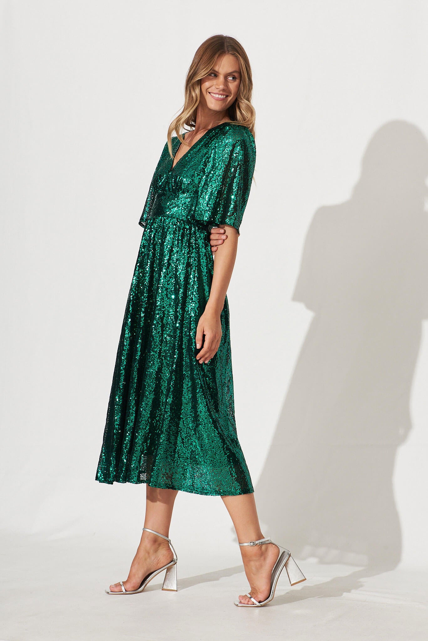 Livorno Midi Dress In Emerald Sequin St Frock