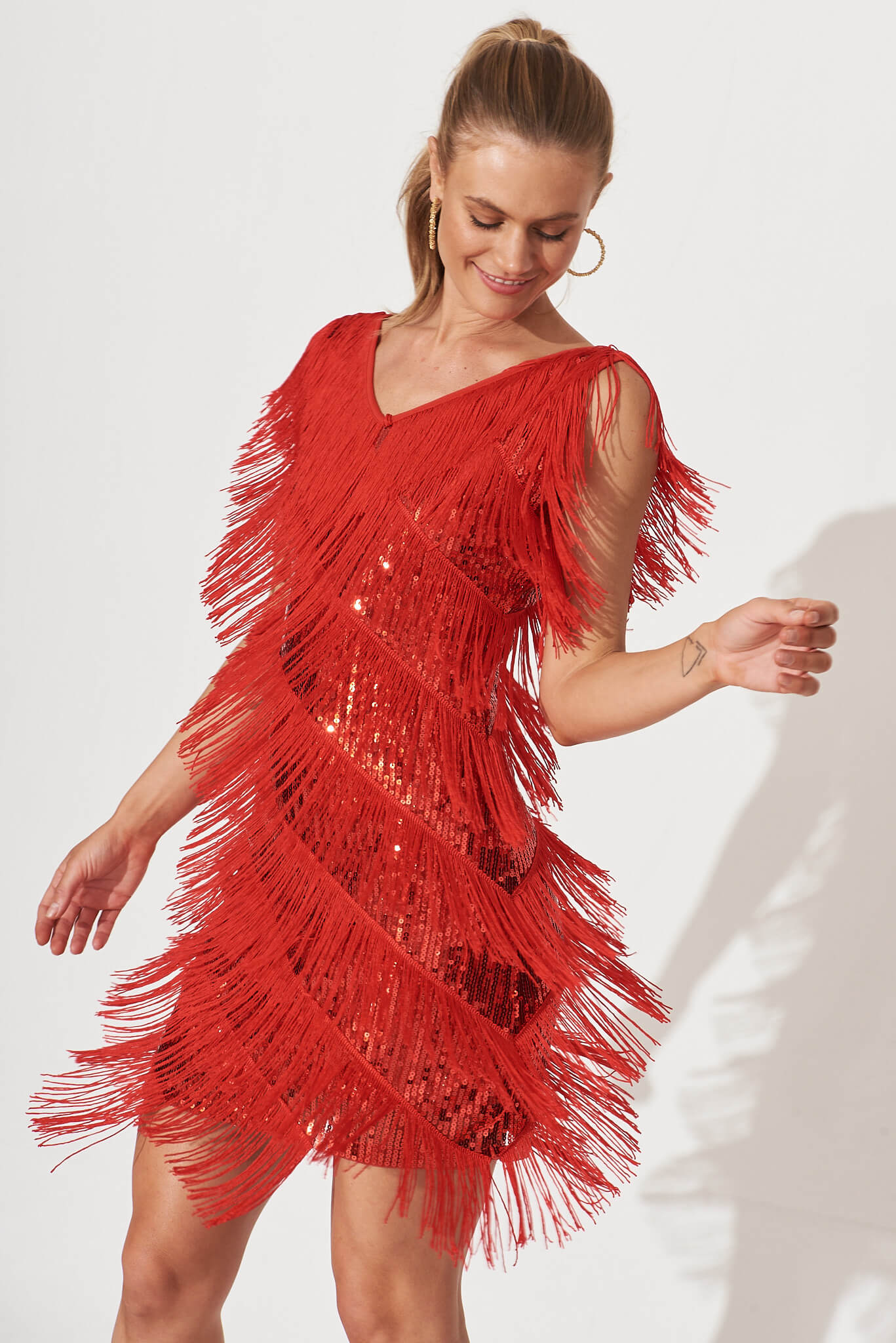 Jovie Dress In Red Fringe Sequin St Frock