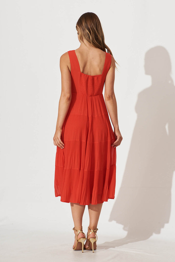 Naomi Midi Dress In Red Pleated Chiffon - back