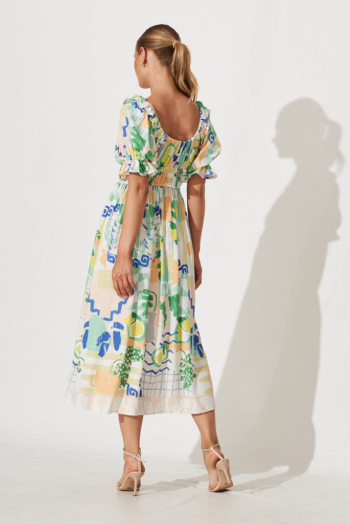 Truly Midi Dress In Multi Mediterranean Garden Print - back