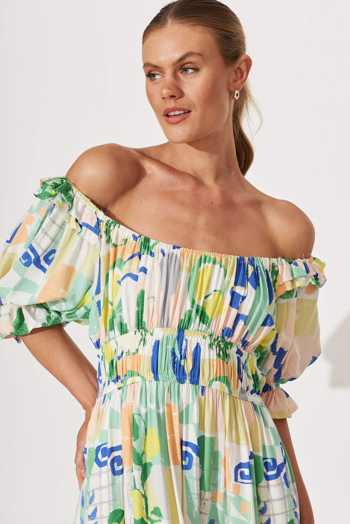 Truly Midi Dress In Multi Mediterranean Garden Print - detail