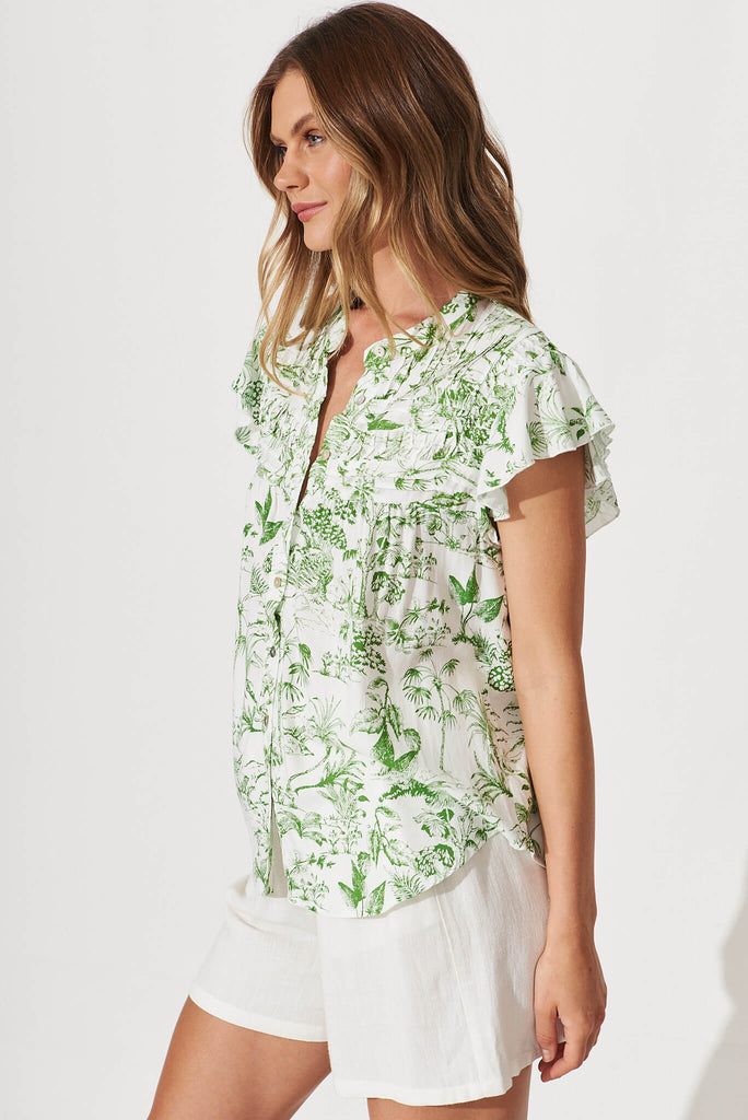 Sweetheart Shirt In White With Green Palm Print - side