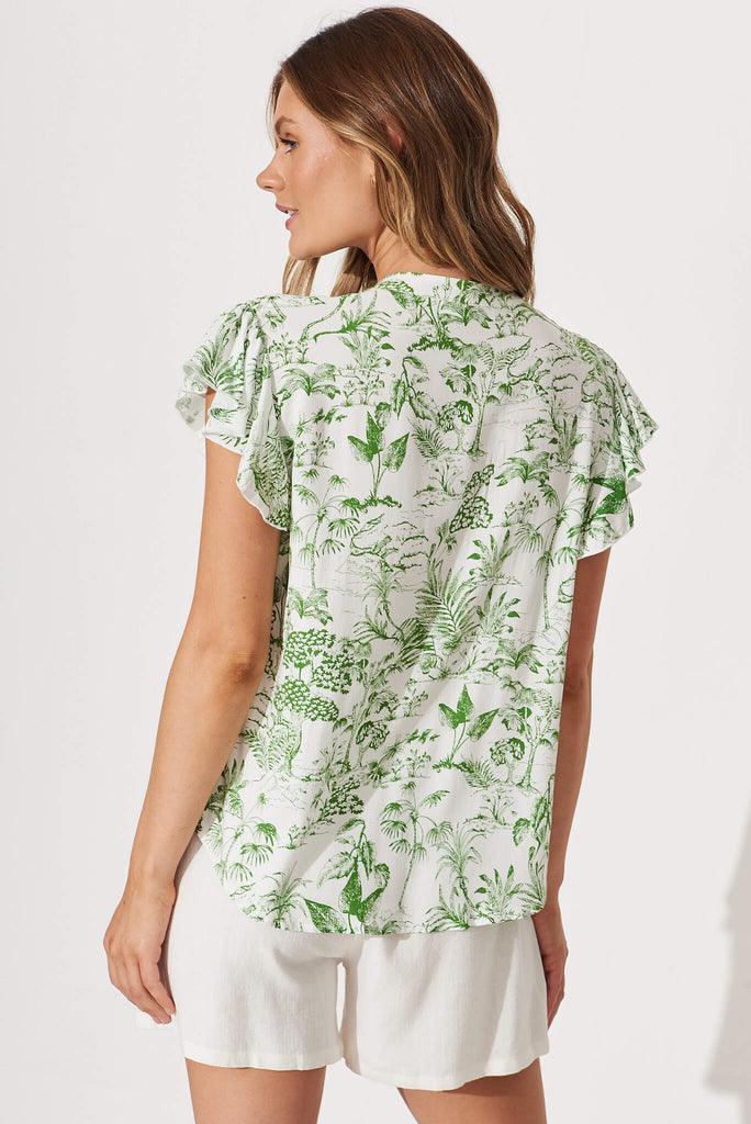 Sweetheart Shirt In White With Green Palm Print - back