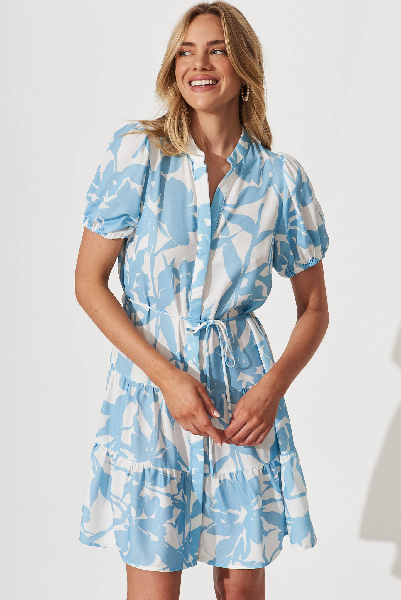 Shanti Shirt Dress In Blue With White Floral – St Frock