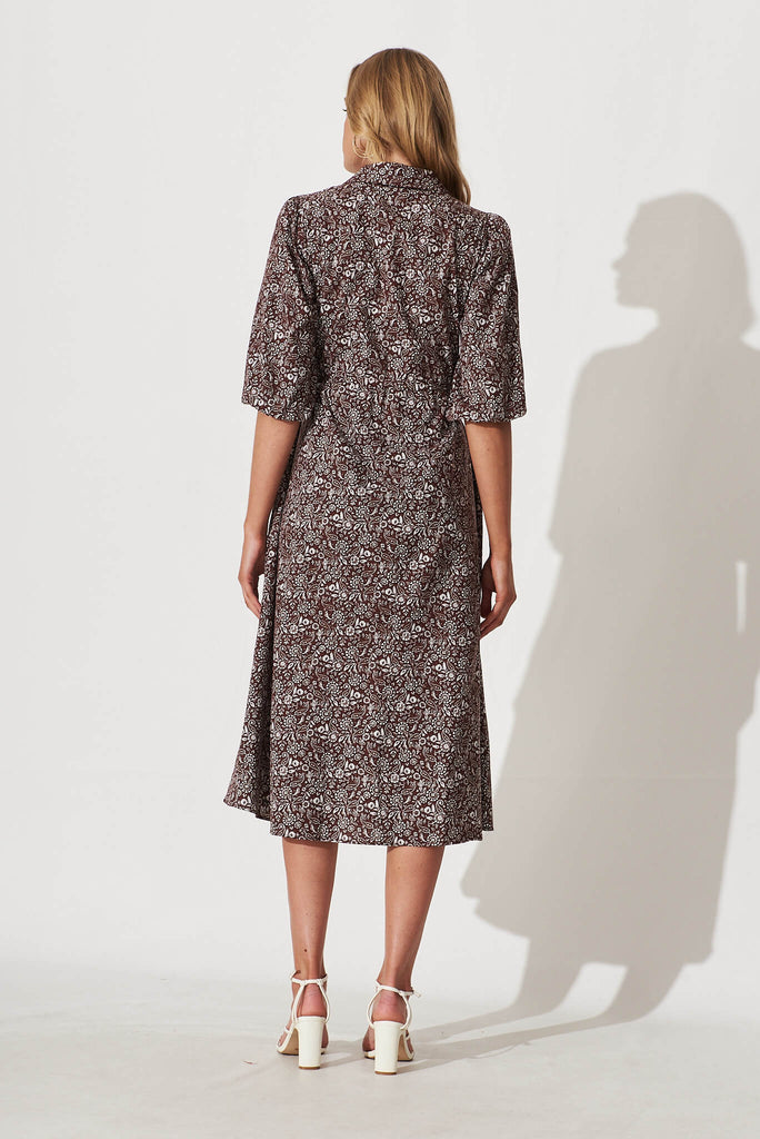 Davina Midi Shirt Dress In Chocolate Floral Cotton - back