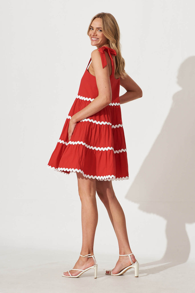 Claus Dress In Red With White Ric Rac Trim Cotton - side