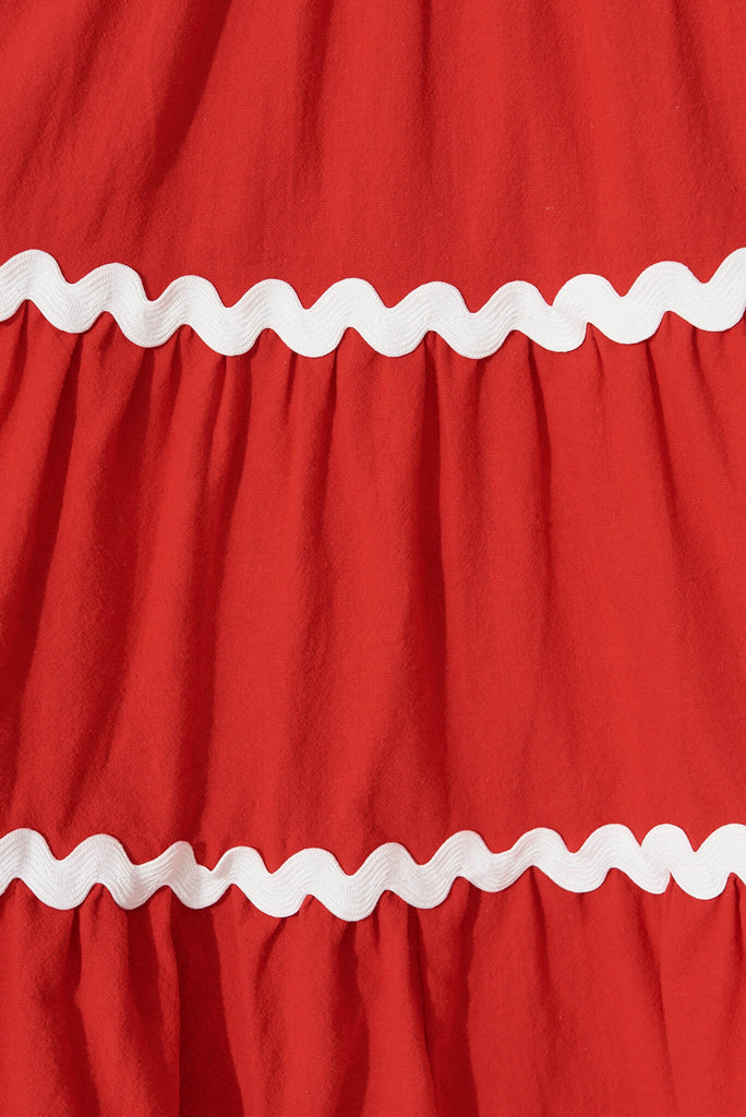 Claus Dress In Red With White Ric Rac Trim Cotton - fabric