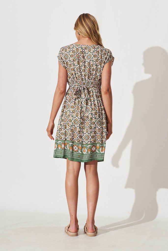 Darcy Dress In Khaki Border Print - back