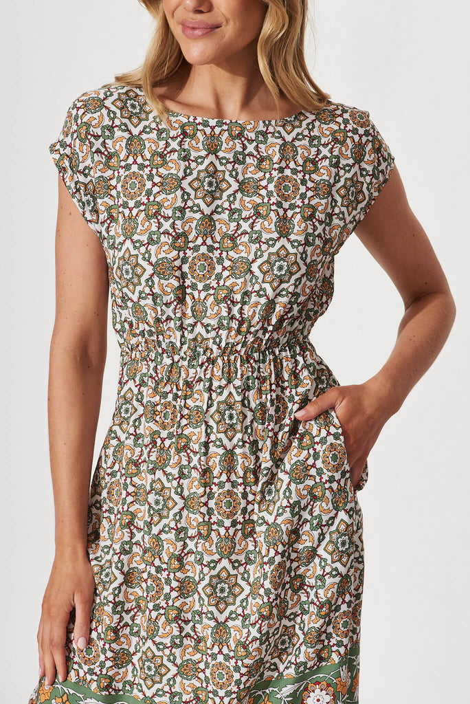 Darcy Dress In Khaki Border Print - detail