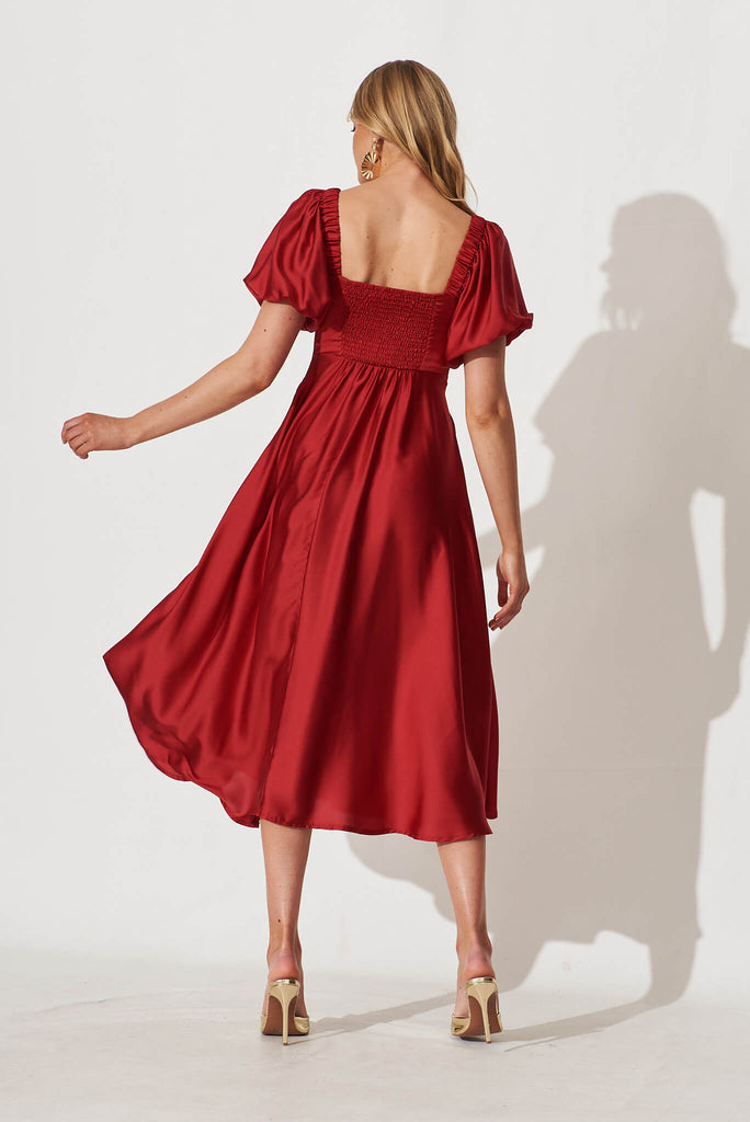 Nefertiti Midi Dress In Red Satin - back