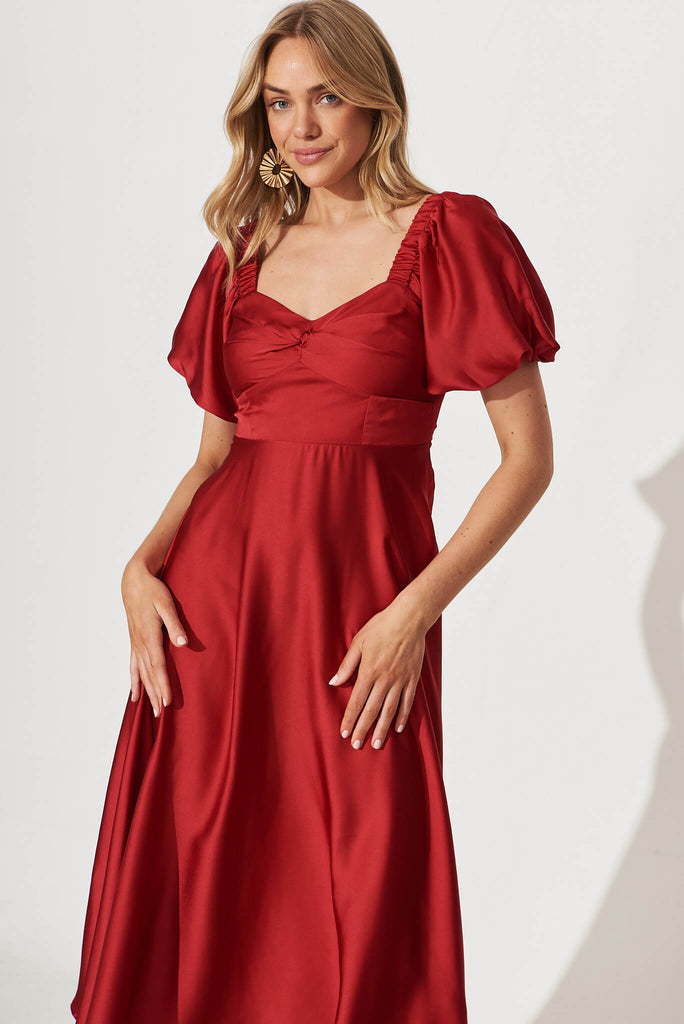 Nefertiti Midi Dress In Red Satin - front