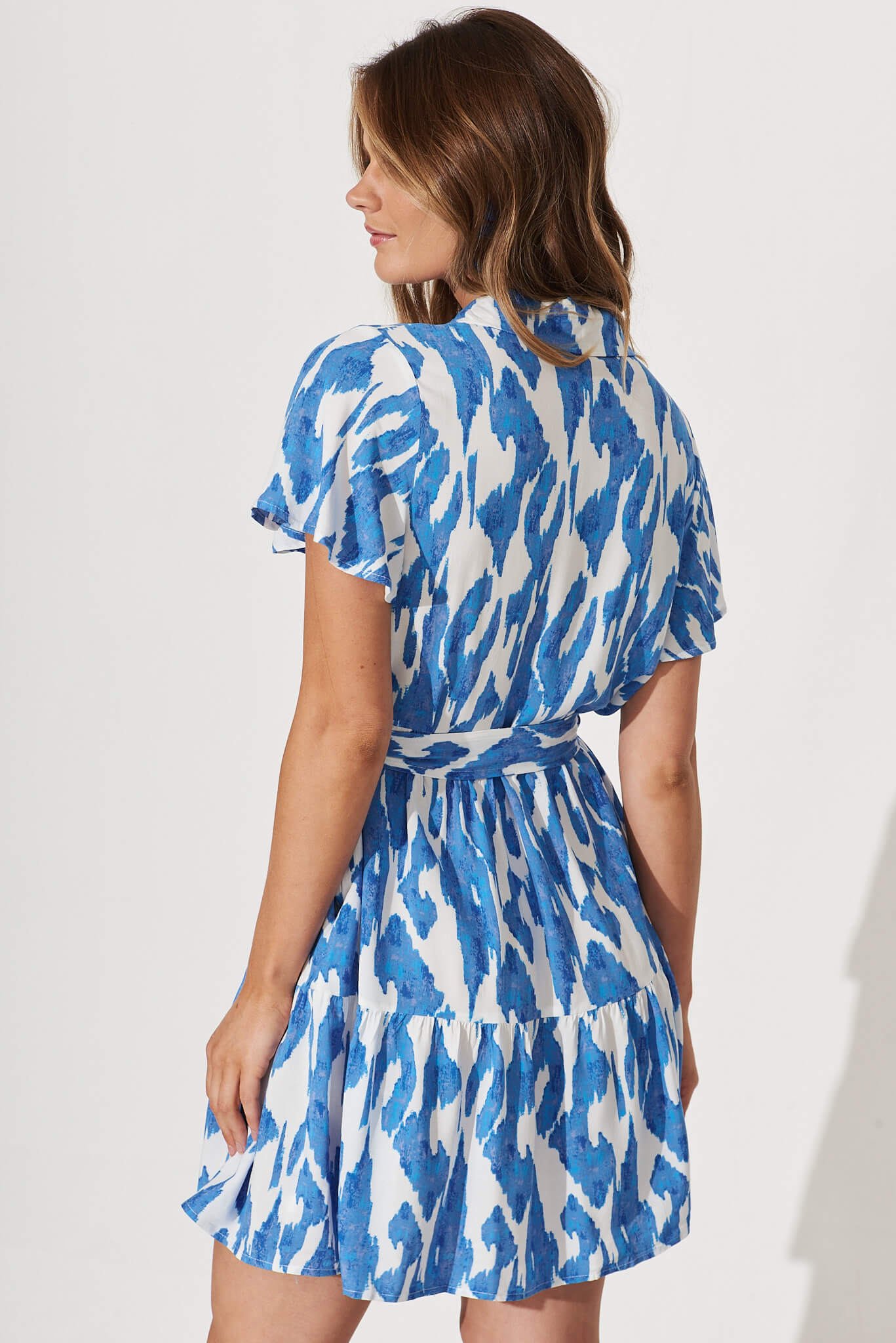 Notting Hill Shirt Dress In White With Blue Print – St Frock