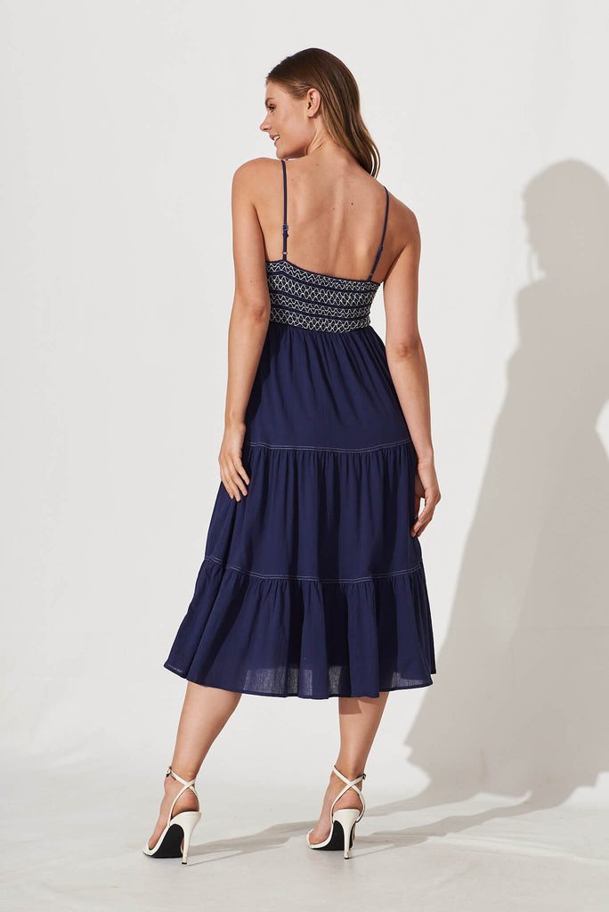 Sunseeker Midi Sundress In Navy Cotton - back