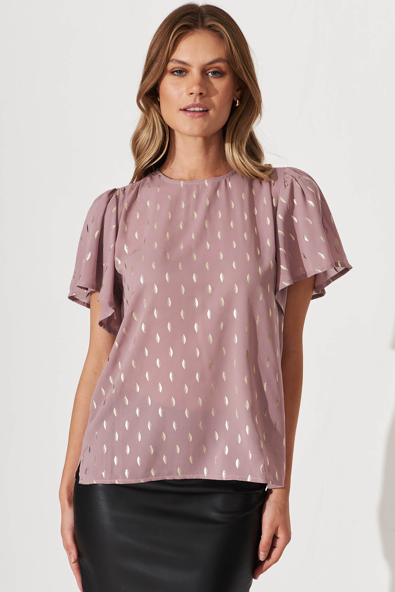 Nadea Top In Dusty Rose With Metallic Fleck - front