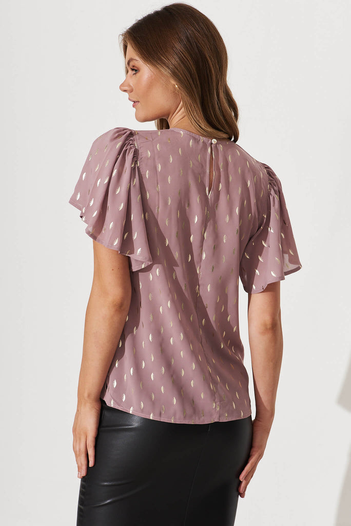 Nadea Top In Dusty Rose With Metallic Fleck - back