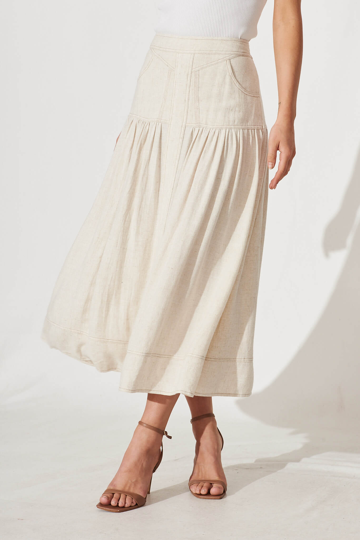 Whisper Midi Skirt In Oatmeal Linen – St Frock