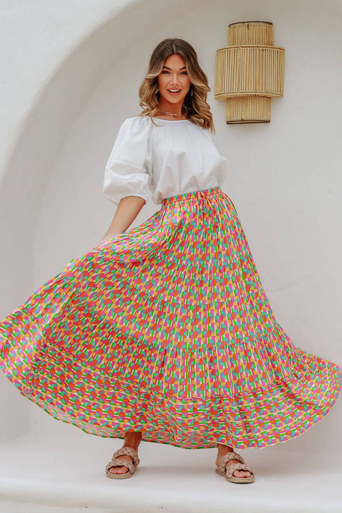 Venus Maxi Skirt In Multi Geometric Print - full length