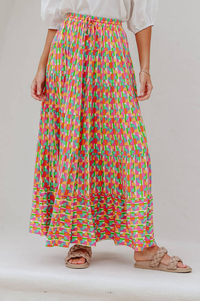 Venus Maxi Skirt In Multi Geometric Print - front