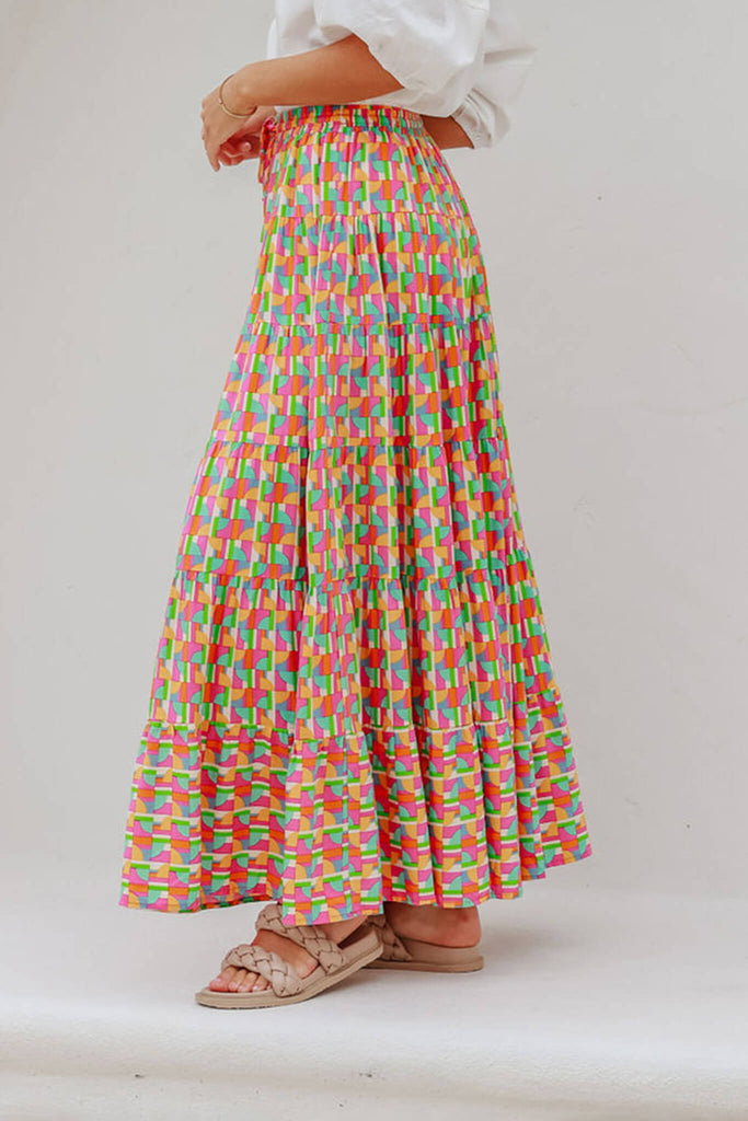 Venus Maxi Skirt In Multi Geometric Print - side