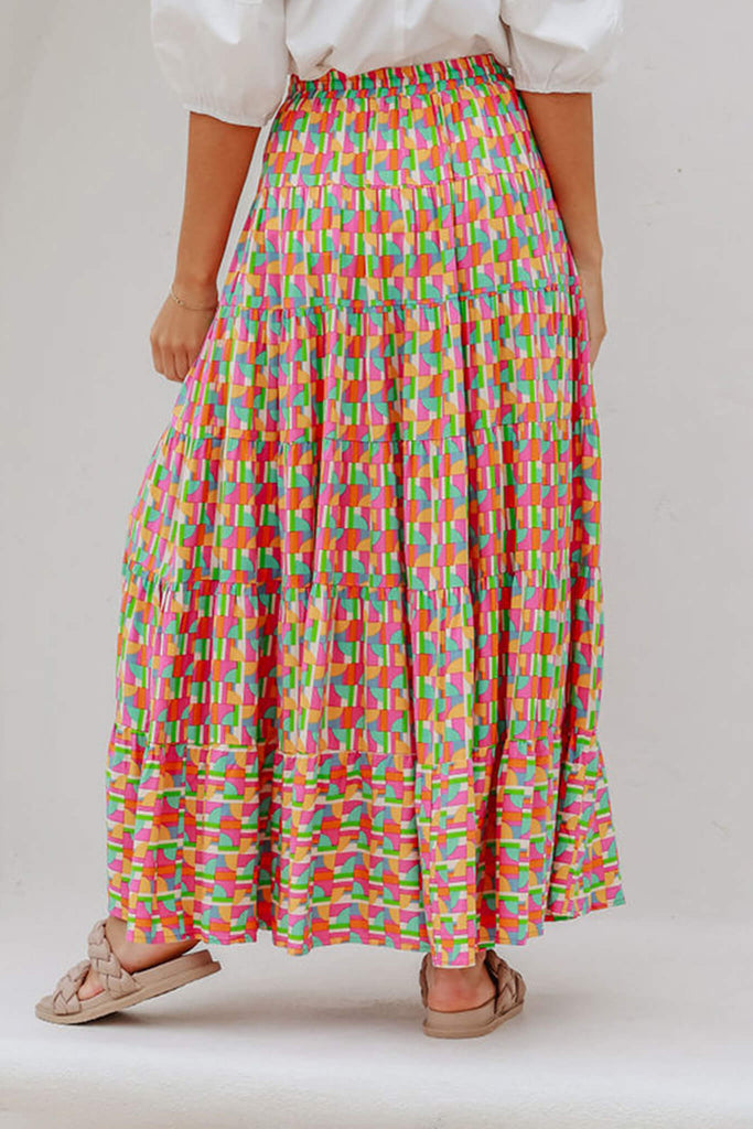 Venus Maxi Skirt In Multi Geometric Print - back