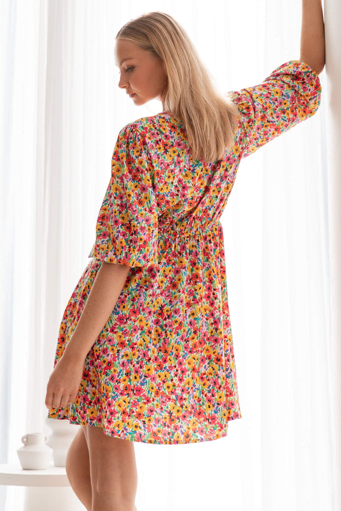 Dandy Dress In Bright Ditsy Floral - back