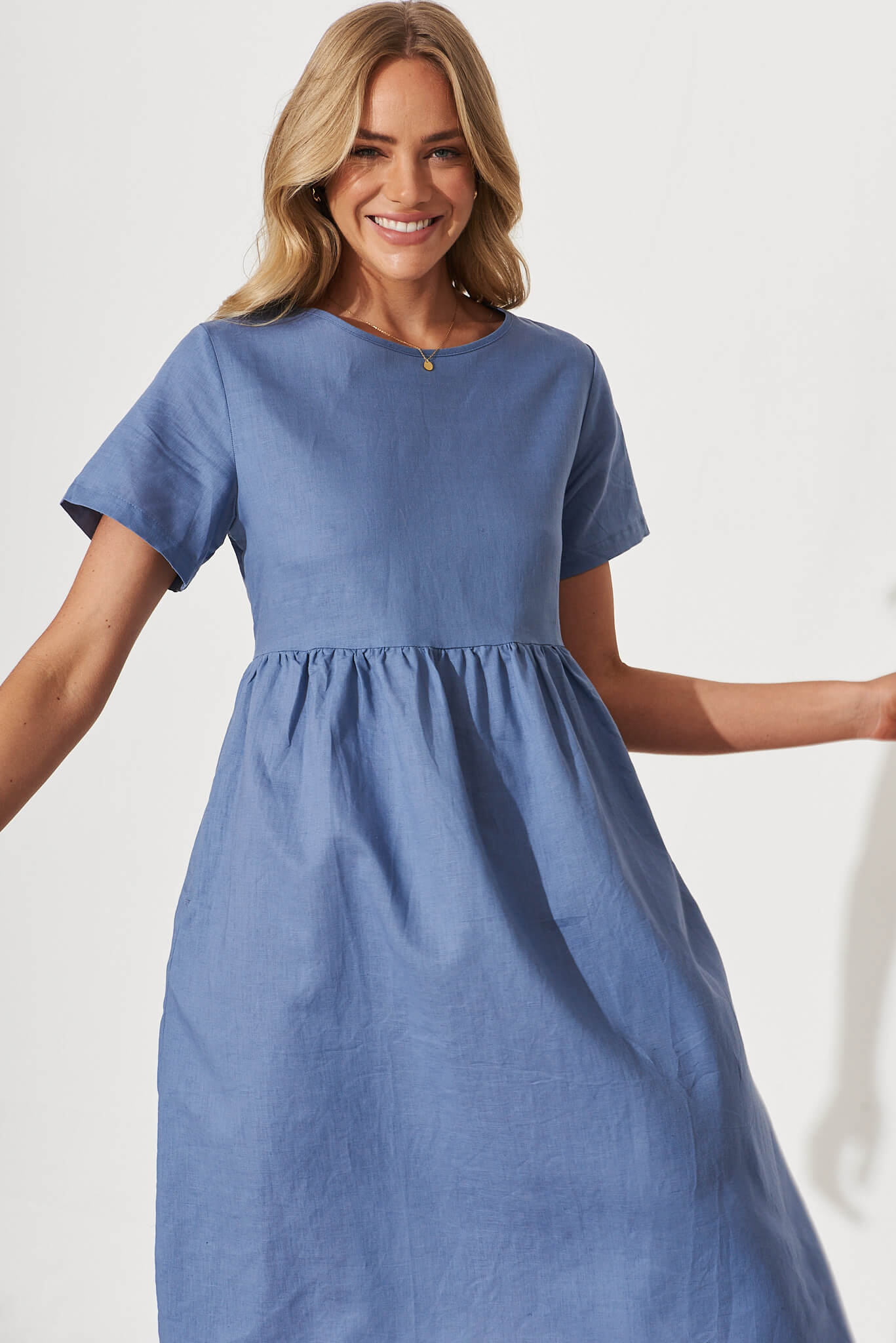 Seaside Midi Smock Dress In Blue Linen Cotton – St Frock