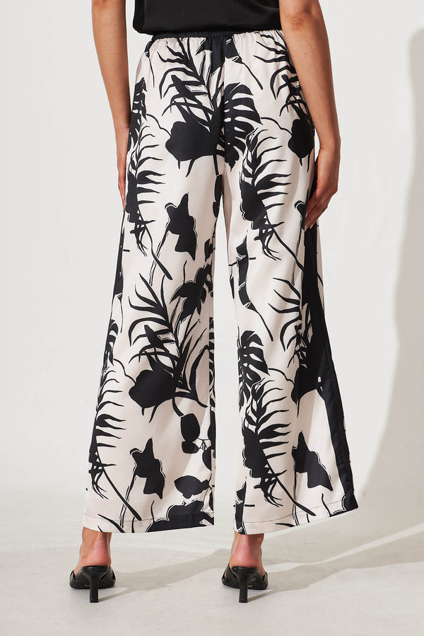 Jenson Pant In Black And White Leaf Print Satin – St Frock