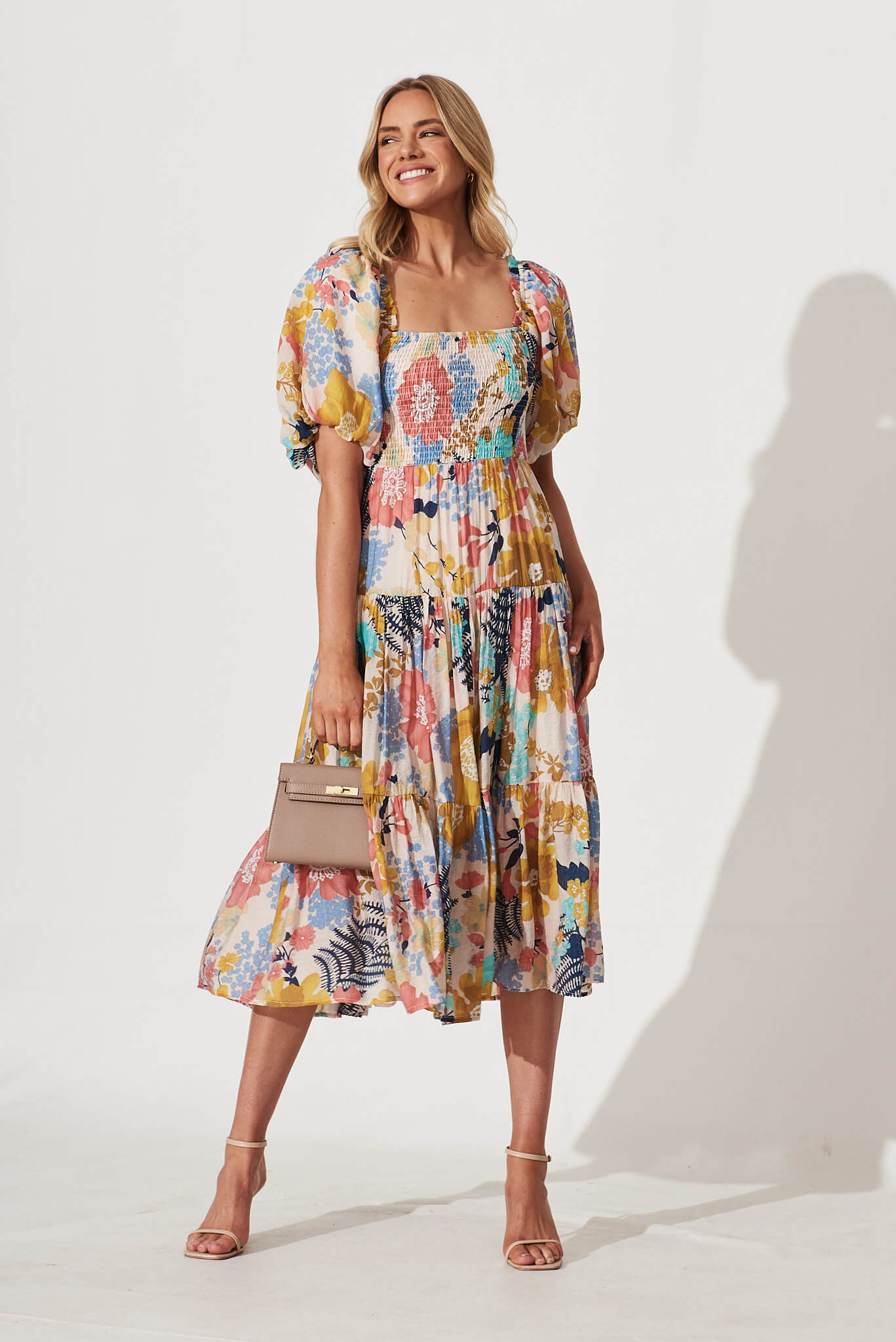 Kaitie Midi Dress In Cream Multi Floral – St Frock