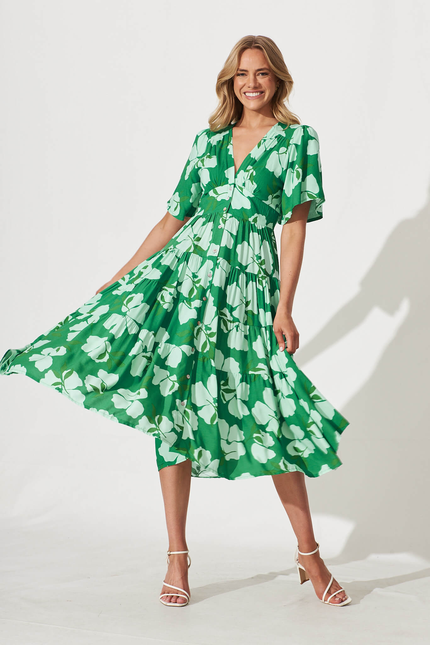 Awayday Midi Dress In Green Clover Leaf Print St Frock