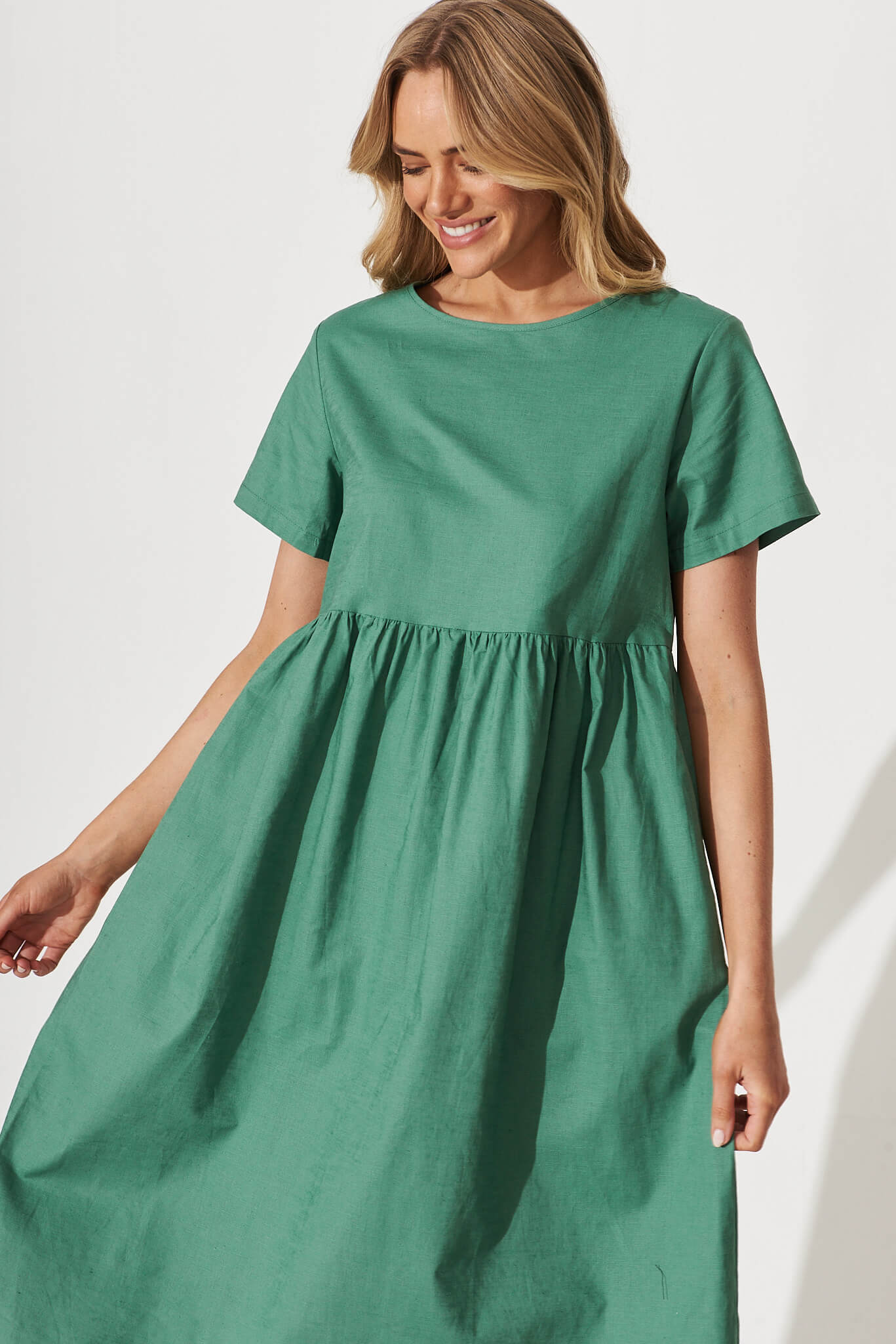 Seaside Midi Smock Dress In Sage Green Linen Cotton – St Frock
