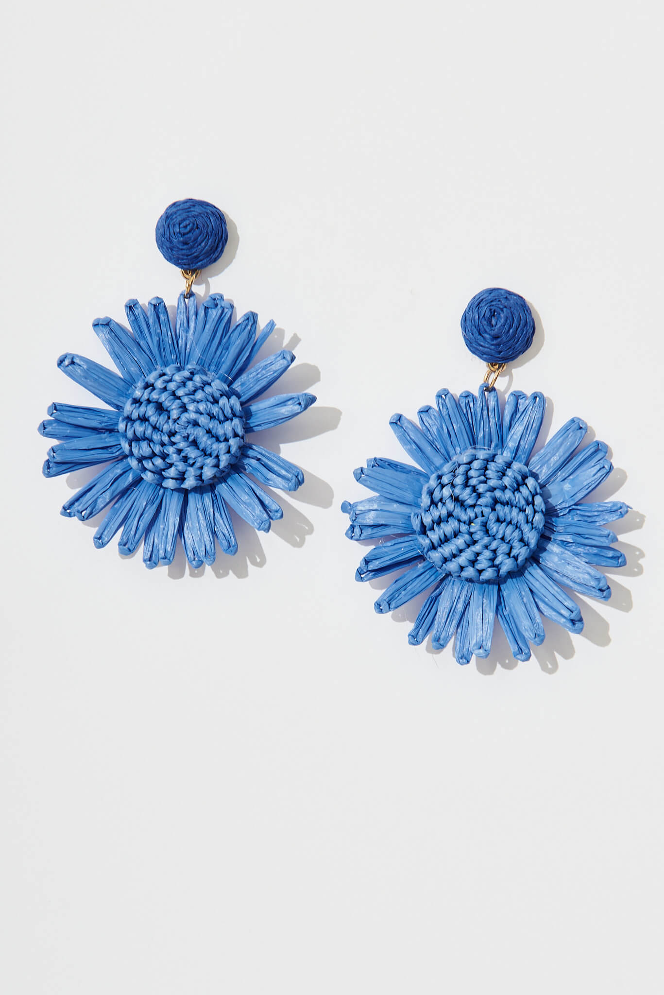 August + Delilah Sunlight Drop Earrings In Cobalt Blue Straw - flatlay