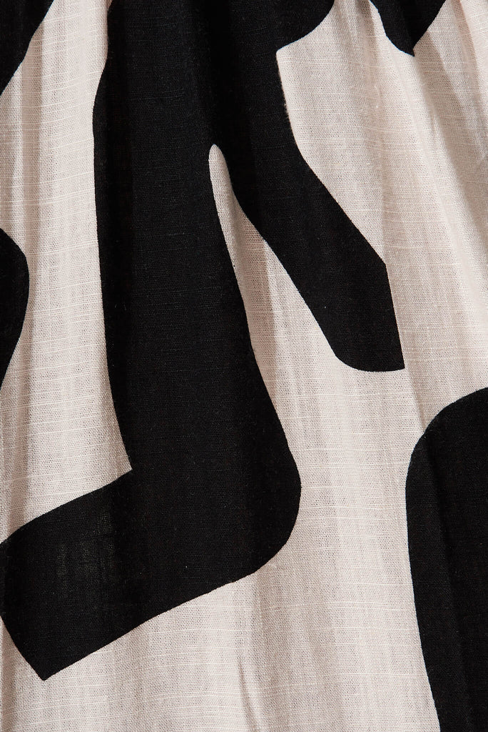 Vega Midi Dress In Cream And Black Geo Print Linen Blend - fabric
