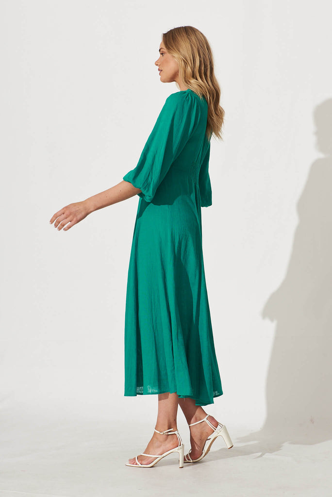 Mercy Midi Dress In Teal Linen Blend - side